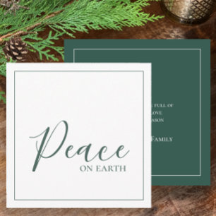 Peace on Earth Modern Simple Green Personalised Holiday Card