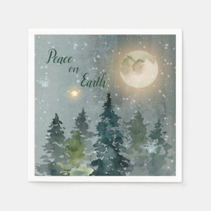 Peace on Earth Modern Watercolor Christmas Holiday Napkin