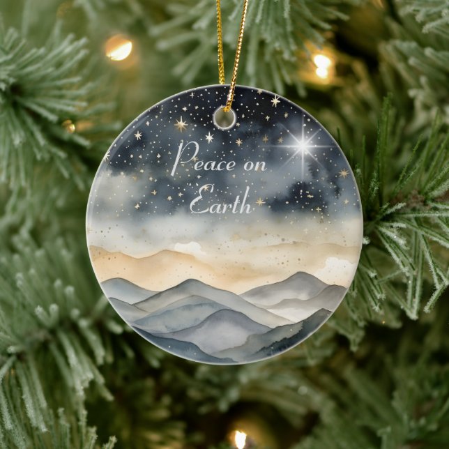 Peace on Earth Mountain Sky Star Family Name  Ceramic Tree Decoration (Tree)