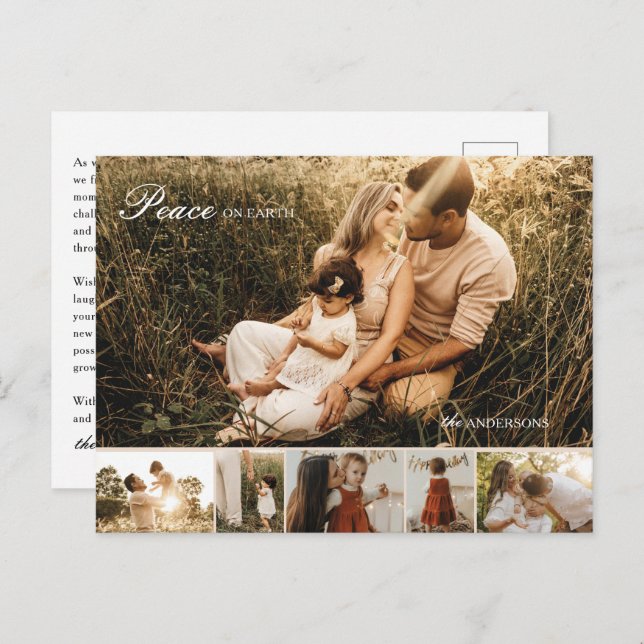 Peace on Earth Multi-Photo Christmas Postcard (Front/Back)