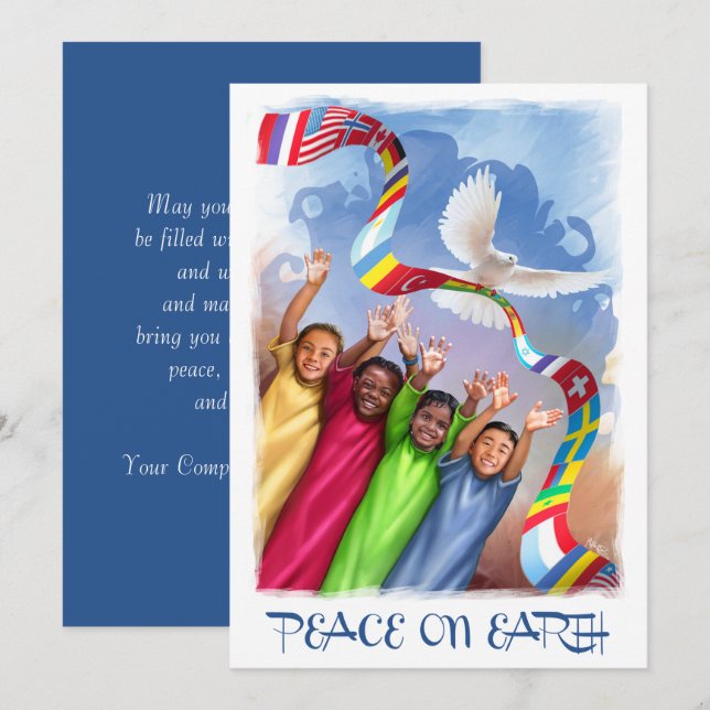 Peace on Earth. Multicultural Kids Holiday Cards (Front/Back)