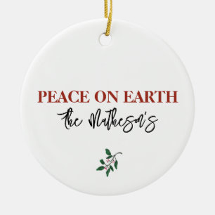 Peace on Earth NAME Dove Holly Christmas Red Green Ceramic Tree Decoration