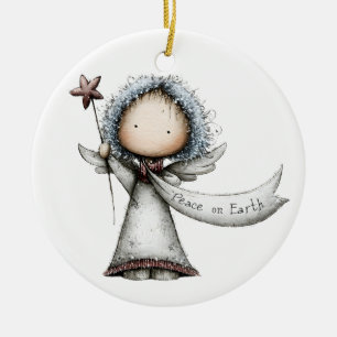 Peace on Earth Nativity Christmas Angel Ceramic Tree Decoration