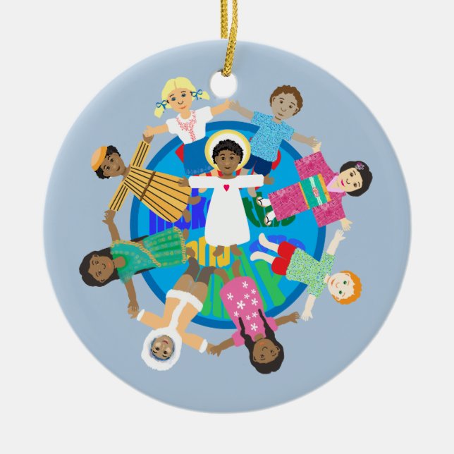 Peace on Earth one family prayer Ceramic Tree Decoration (Front)