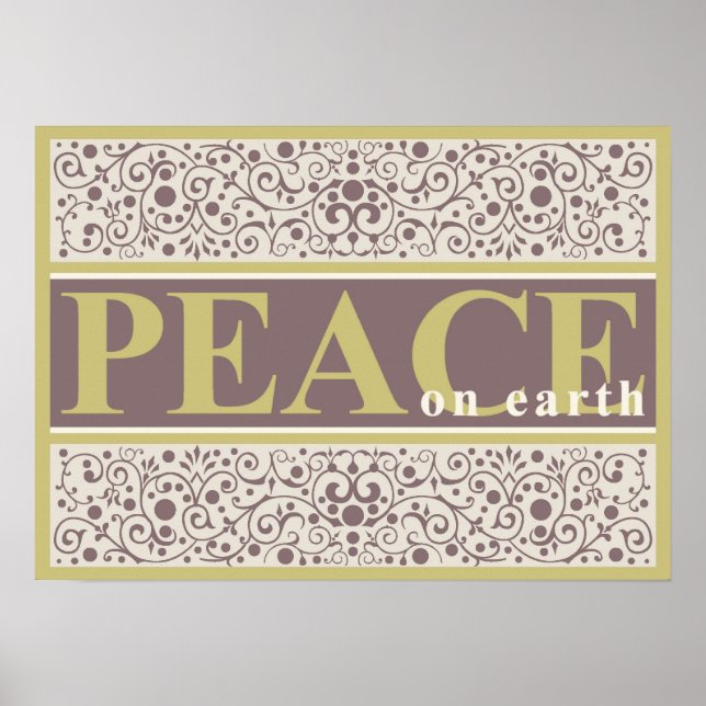 Peace on Earth Ornate Gold Purple Cream Christmas Poster (Front)