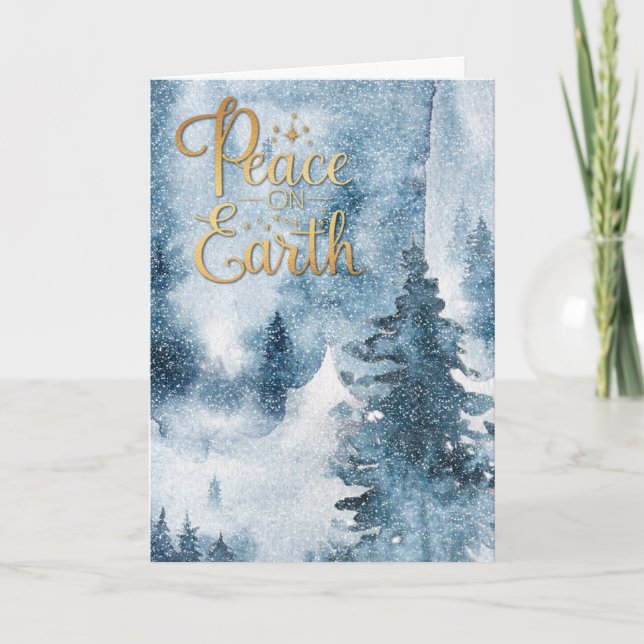 Peace On Earth Painted Forest Holiday Card (Front)
