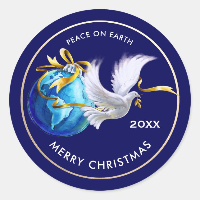 Peace on Earth. Peace Dove | Custom Year Christmas Classic Round Sticker (Front)