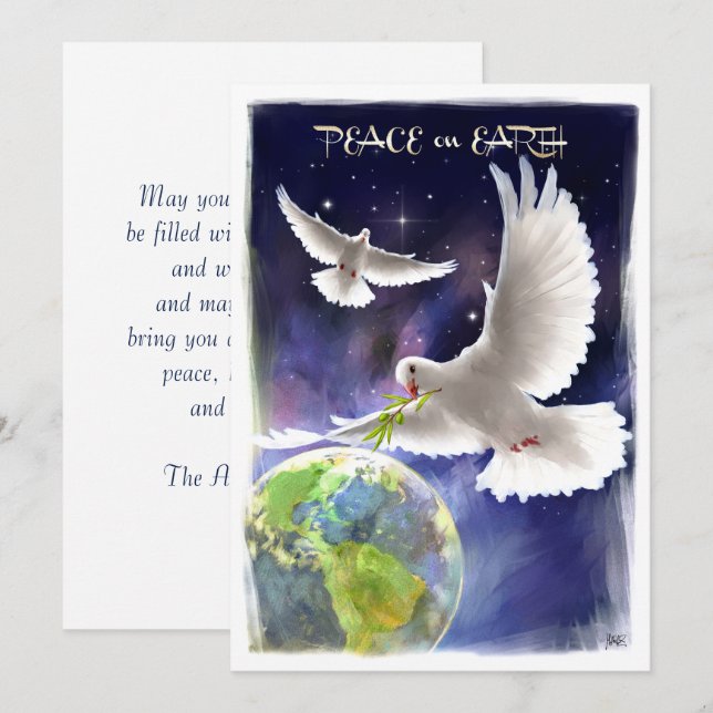 Peace on Earth. Peace Doves Flat Holiday Card (Front/Back)