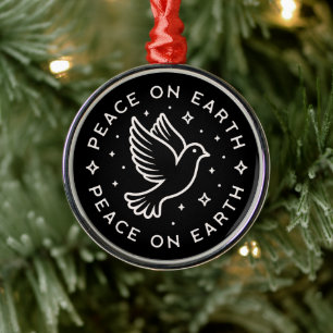 Peace on earth peace peaceful wishes Christmas Metal Tree Decoration