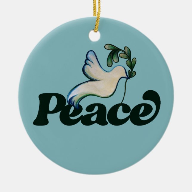 Peace on Earth Peaceful world design               Ceramic Tree Decoration (Front)