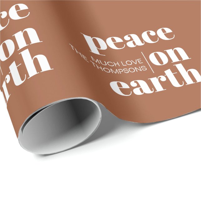 Peace On Earth Personalised Blue Modern Christmas Wrapping Paper (Roll Corner)