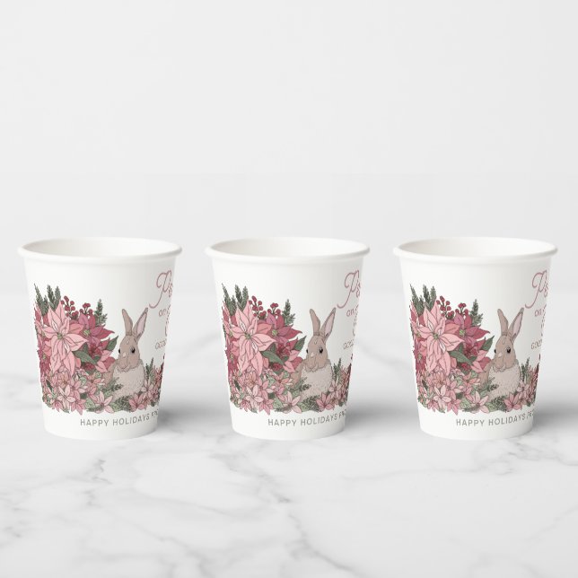 Peace on Earth Personalised Happy Holidays Floral Paper Cups (Multi)