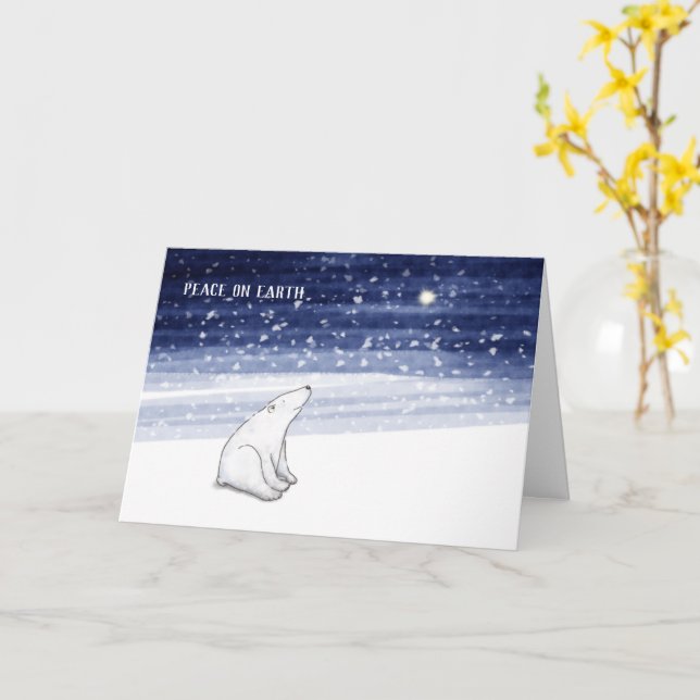 "Peace on Earth" Polar Bear and Christmas Star Card (Yellow Flower)