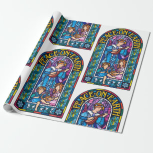 Peace on Earth Pre-Raphaelite stained glass Wrapping Paper