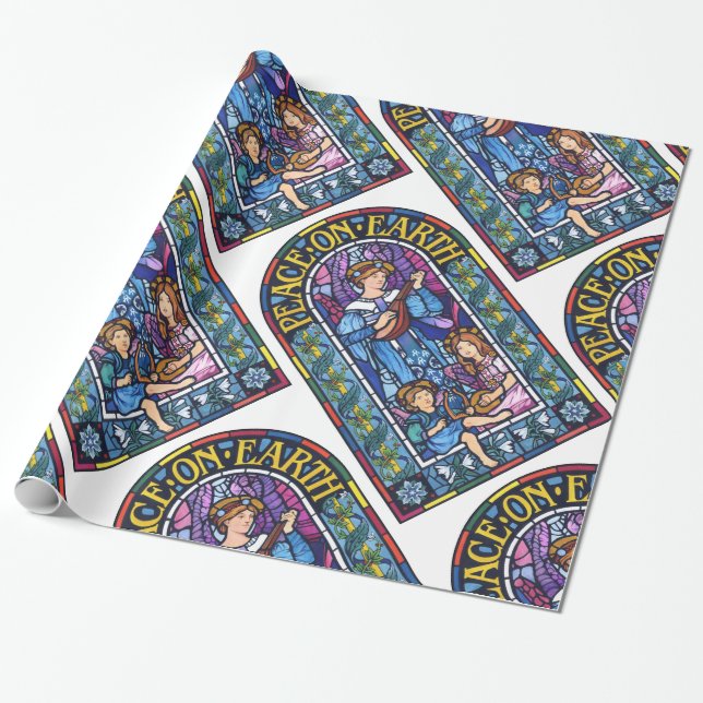 Peace on Earth Pre-Raphaelite stained glass Wrapping Paper (Unrolled)