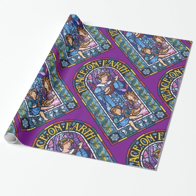 Peace on Earth Pre-Raphaelite stained glass Wrapping Paper (Unrolled)