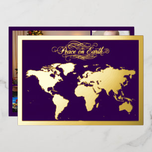 Peace on Earth Purple Foil Holiday Card