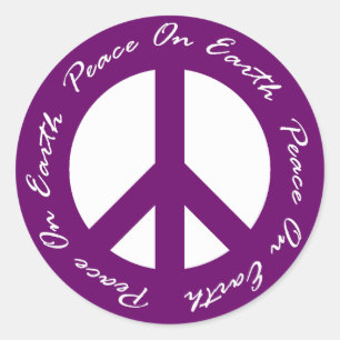 Peace On Earth Purple Holiday Peace Sign Classic Round Sticker