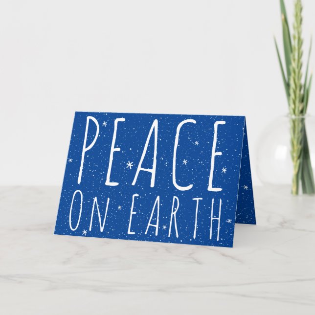 Peace on Earth Quote Snowflakes on Blue Holiday (Front)
