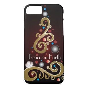 Peace on Earth quote with gold Christmas tree iPhone 8/7 Case