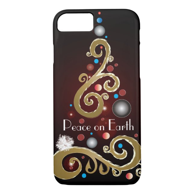 Peace on Earth quote with gold Christmas tree Case-Mate iPhone Case (Back)