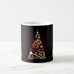 Peace on Earth quote with gold Christmas tree Coffee Mug