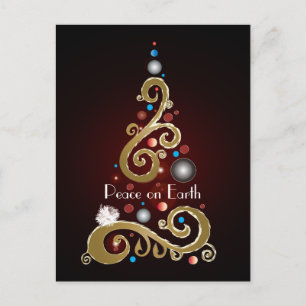 Peace on Earth quote with gold Christmas tree Postcard