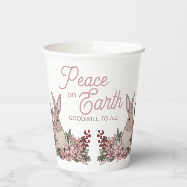 Peace on Earth Rabbit in Flowers Pink Paper Cups (Left)
