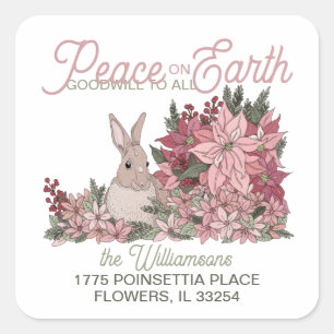 Peace on Earth Rabbit in Flowers Return Address Square Sticker