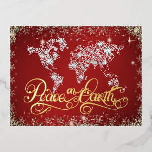Peace on Earth Red and Diamonds  Foil Holiday Postcard
