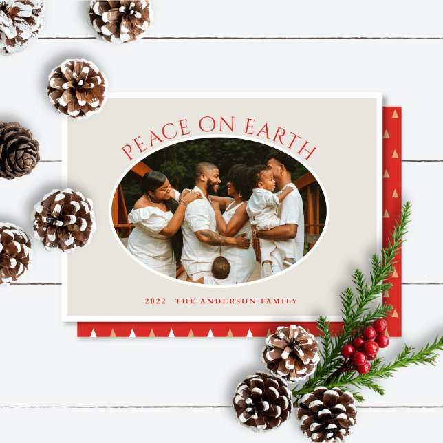 Peace on Earth Red Cameo Photo Holiday Card (Creator Uploaded)