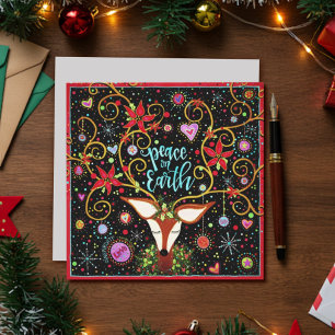 Peace on Earth Reindeer Christmas Festive Holiday Card