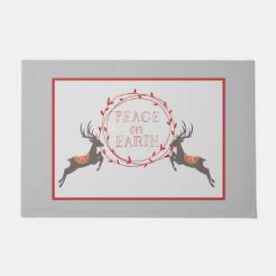 Peace on Earth Reindeer Holiday   Doormat