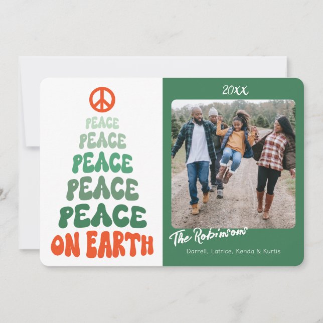 Peace on Earth Retro Font Custom Photo Holiday Card (Front)