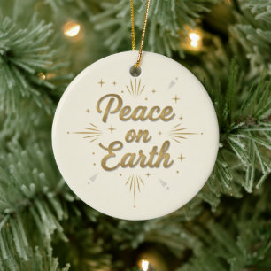 Peace on Earth Retro Script Vintage Typography  Ceramic Tree Decoration