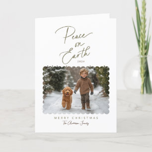 Peace on Earth Script Modern Minimalist Photo Holiday Card
