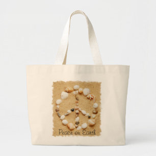 Peace on Earth Seashell Peace Sign Totebag Large Tote Bag