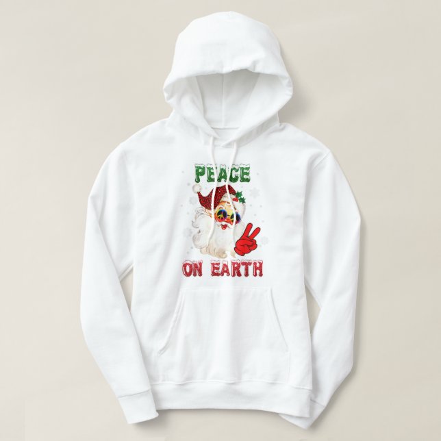 Peace On Earth Sign Merry Christmas Santa Hat hipp Hoodie (Design Front)