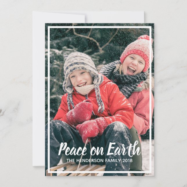 Peace on Earth Simple Custom Photo Christmas Holiday Card (Front)