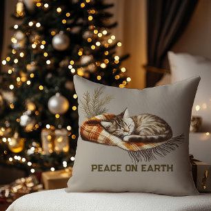 Peace on Earth Sleeping Kitten Blanket Cushion