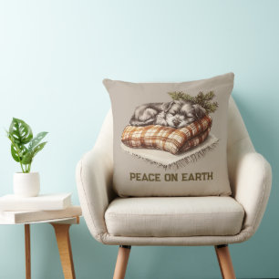 Peace on Earth Sleeping Puppy Blanket Cushion