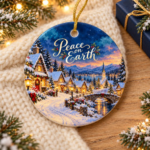 Peace on Earth Snowy Christmas Village Ceramic Tree Decoration