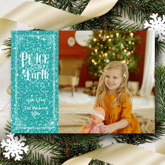 Peace on Earth Sparkling Blue Glitter Christmas Holiday Card
