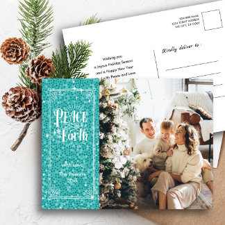Peace on Earth Sparkling Blue Glitter Christmas Holiday Postcard