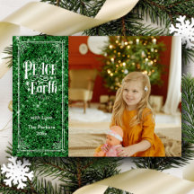 Peace on Earth Sparkling Green Glitter Christmas