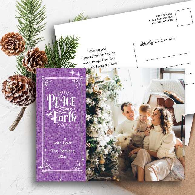 Peace on Earth Sparkling Purple Glitter Christmas Holiday Postcard (Creator Uploaded)