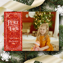 Peace on Earth Sparkling Red Glitter Christmas