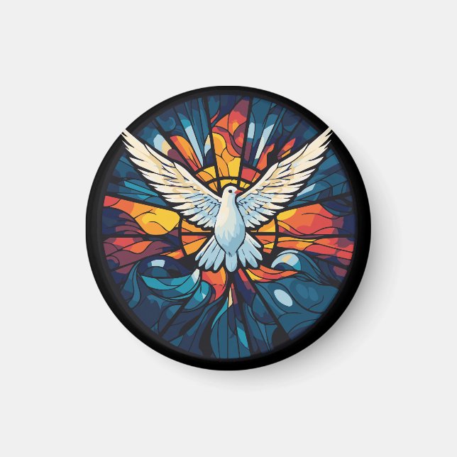 Peace on Earth Stained Glass Dove Christmas Design Magnet (Front)