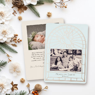 Peace on Earth Star Dove Arch Blue Photo Foil Holiday Card