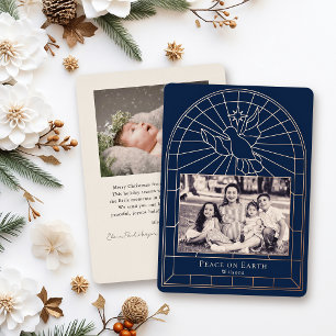 Peace on Earth Star Dove Arch Navy Photo Foil Holiday Card